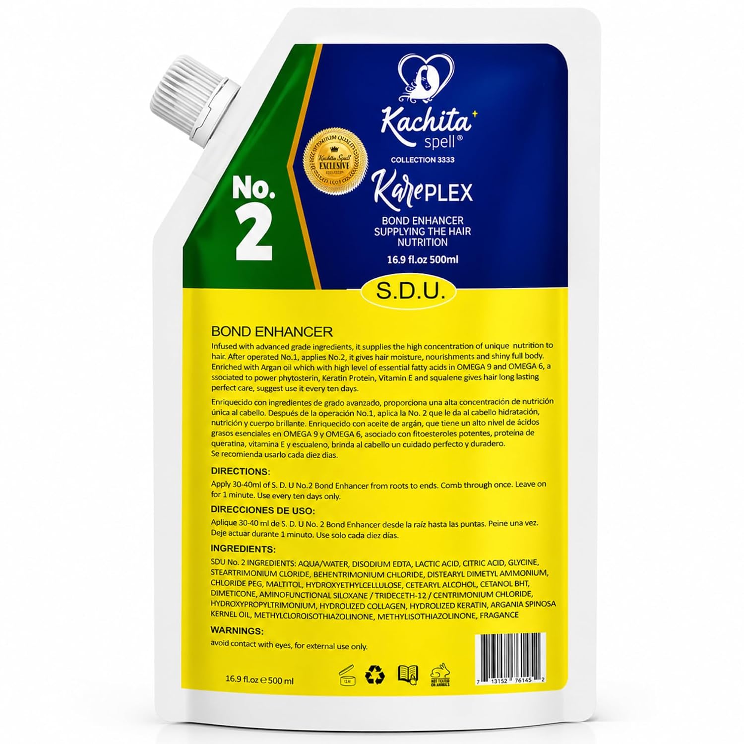 Kachita Spell KarePLEX No2 Bond Enhancer Hair Treatment, Post Chemical Service Repair, Deep Conditioning Formula for Damaged, Overprocessed, Color-Treated Hair, Strengthening, Hydrating Hair Care