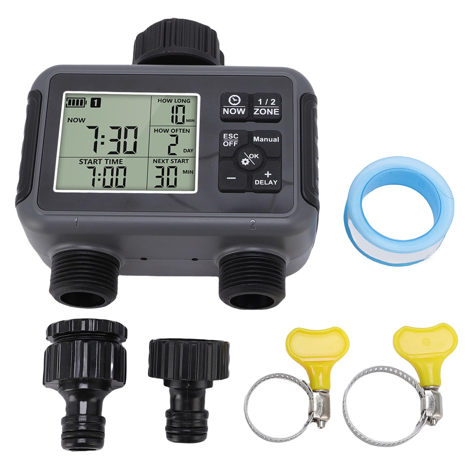 AMONIDA Temporizzatore per Irrigazione a 2 Zone per Giardini con Display LCD Trasparente per Irrigazione Automatica Personalizzabile, Progettato per Proprietari di Case e Appassionati di Piante