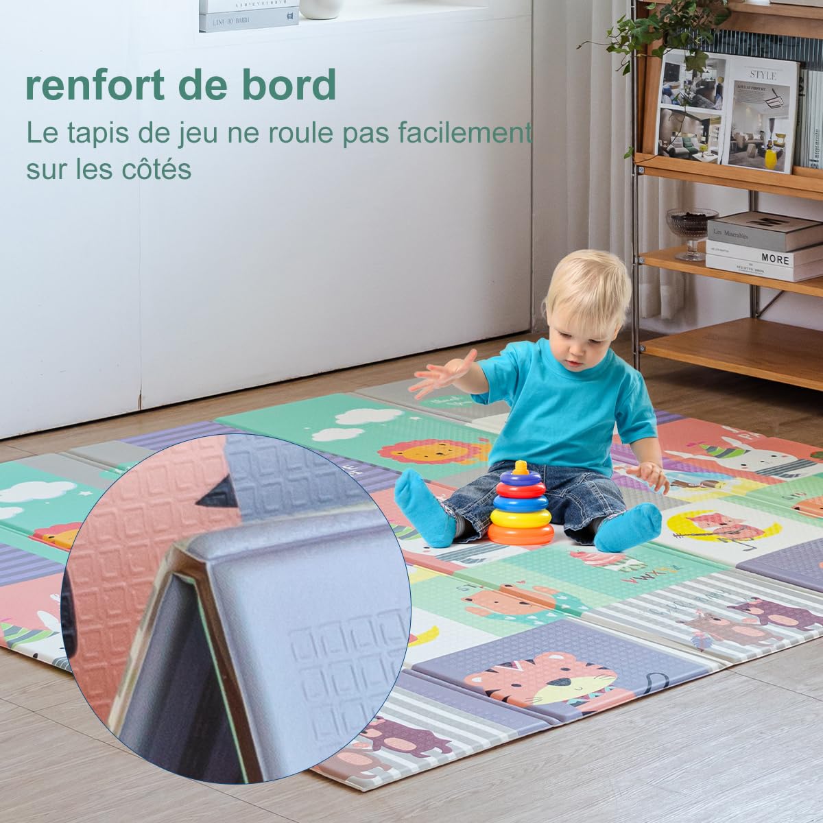 Tappeto Gioco Bambini, Antiscivolo e Ldrorepellente Tappeto Puzzle, Tappetino da Gioco a Doppia Faccia - Pieghevole - 1,3CM Foam - 177 x 196 CM - Palestrina Neonat - Tappeto Neonato Gattonamento