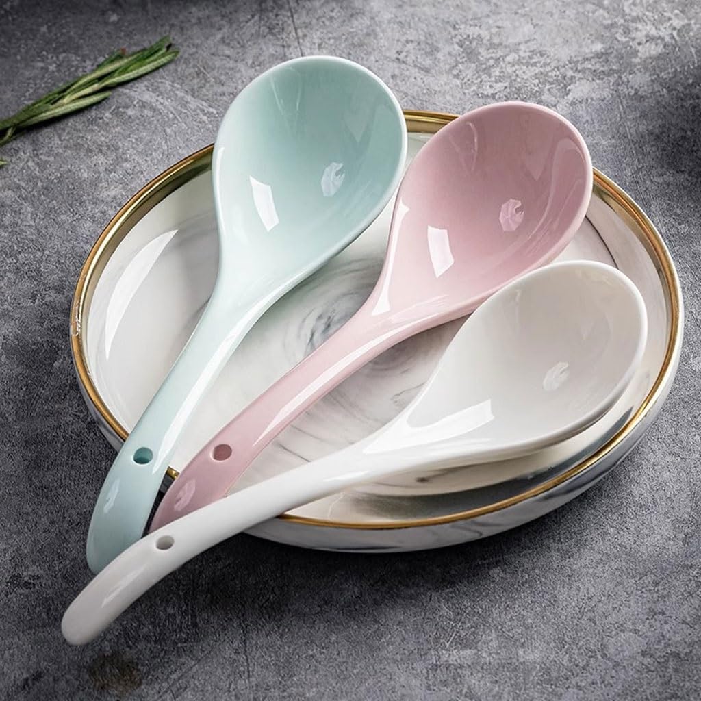Spoons,soup spoons,Spoons for Cooking Kitchen Household Soup Spoon Ceramic Soup Spoon Hot Pot Spoon Restaurant Large Long Handle Spoon Dinner Spoon Teaspoons, White