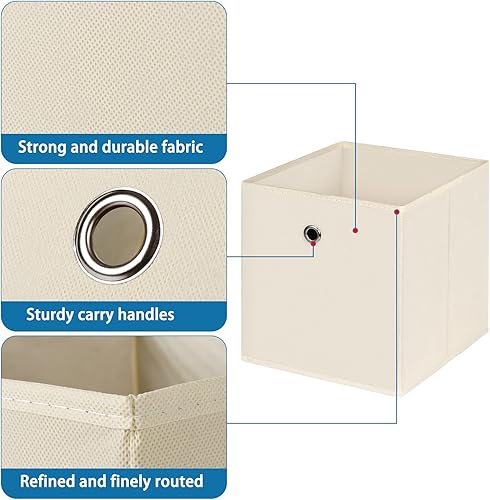 Vista 7 de Cubos de tela de almacenamiento, cubos de almacenamiento plegables de tela de 11 pulgadas, cestas organizadoras con asas para estantes, armario