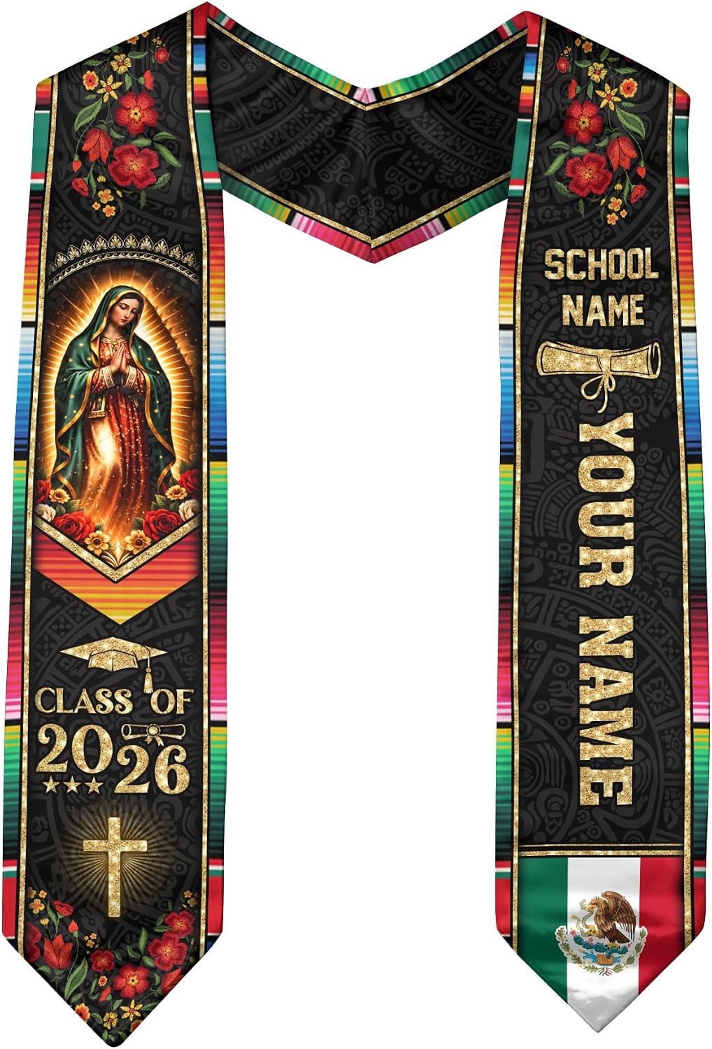 Custom Graduation Stole Mexican American, Mexico Stole Class Of 2026, Mexican Graduation Sash