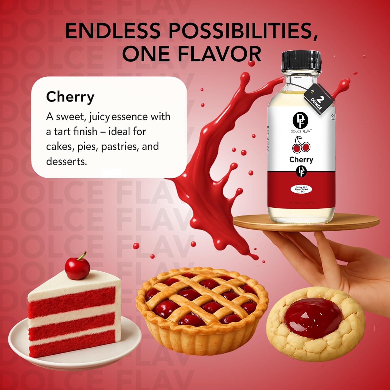 Dolce Flav Cherry Extract – 8 Ounce Oil-Soluble Kosher, Sugar-Free, Concentrated Fruity Flavor for Candy, Chocolates & Desserts
