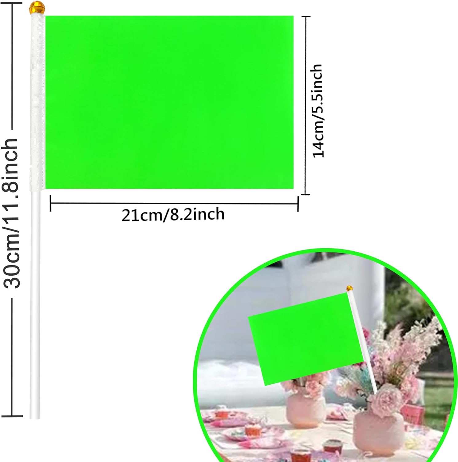 KERDA 25 Pack Solid Green Flags Small Mini Green DIY Graffiti Flags on Stick,Party Decorations for Grand Opening,Kids Birthday,Carnival,5x8 Inches image 2