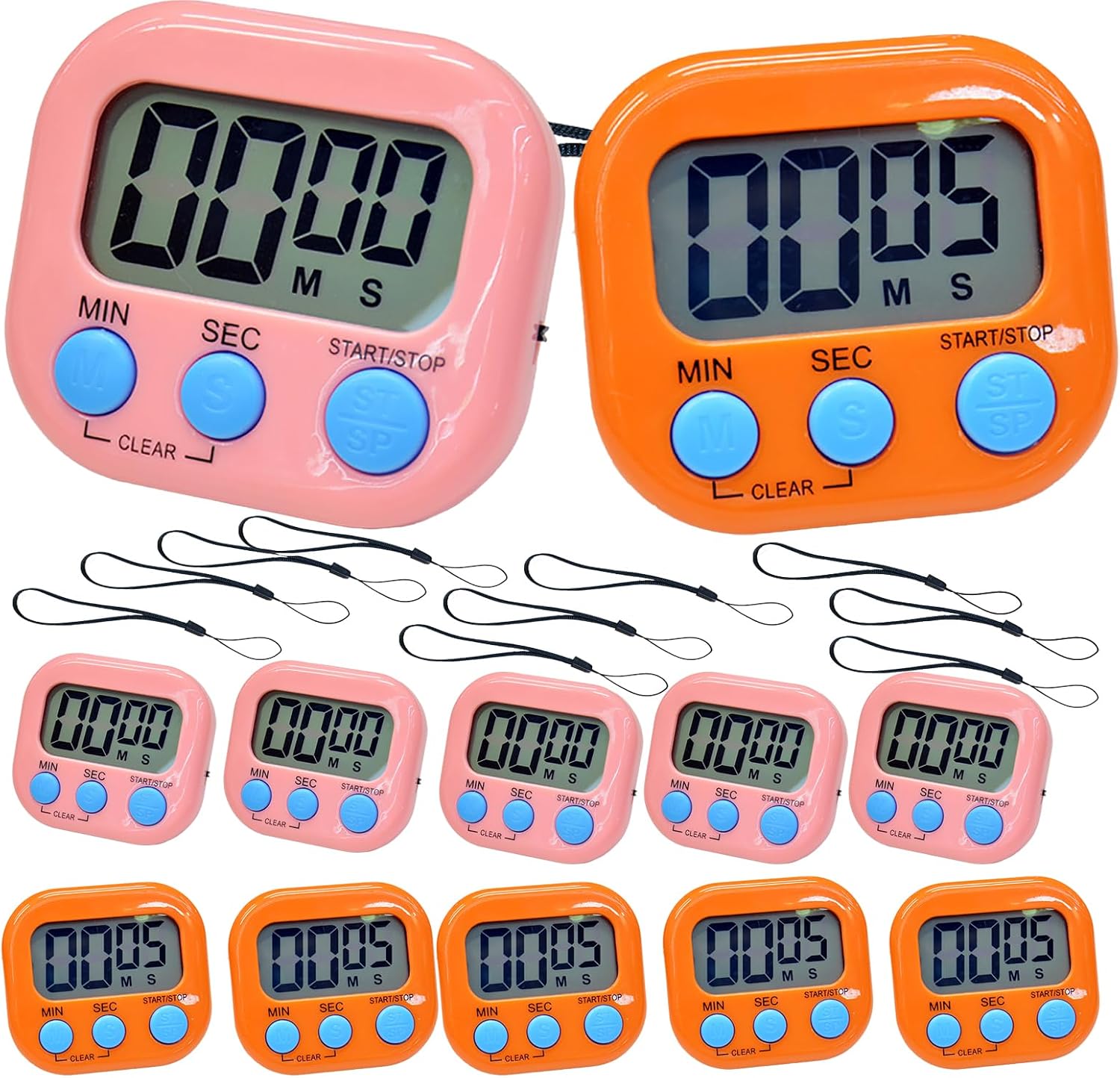 2 Pack Small Digital Kitchen Timer Magnetic Back and On/Off, Classroom Timers for Teachers Kids, Count Up Count Down Loud Alarm Stop Memory Function for Cooking Study Work Exercise (1, Black+White)