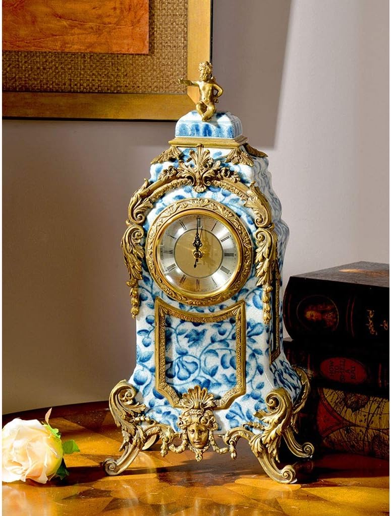 Desk Clock Home Living Room Clock Blue and White Porcelain Atmosphere Art Clock Craft Clock Clock Desktop Clock