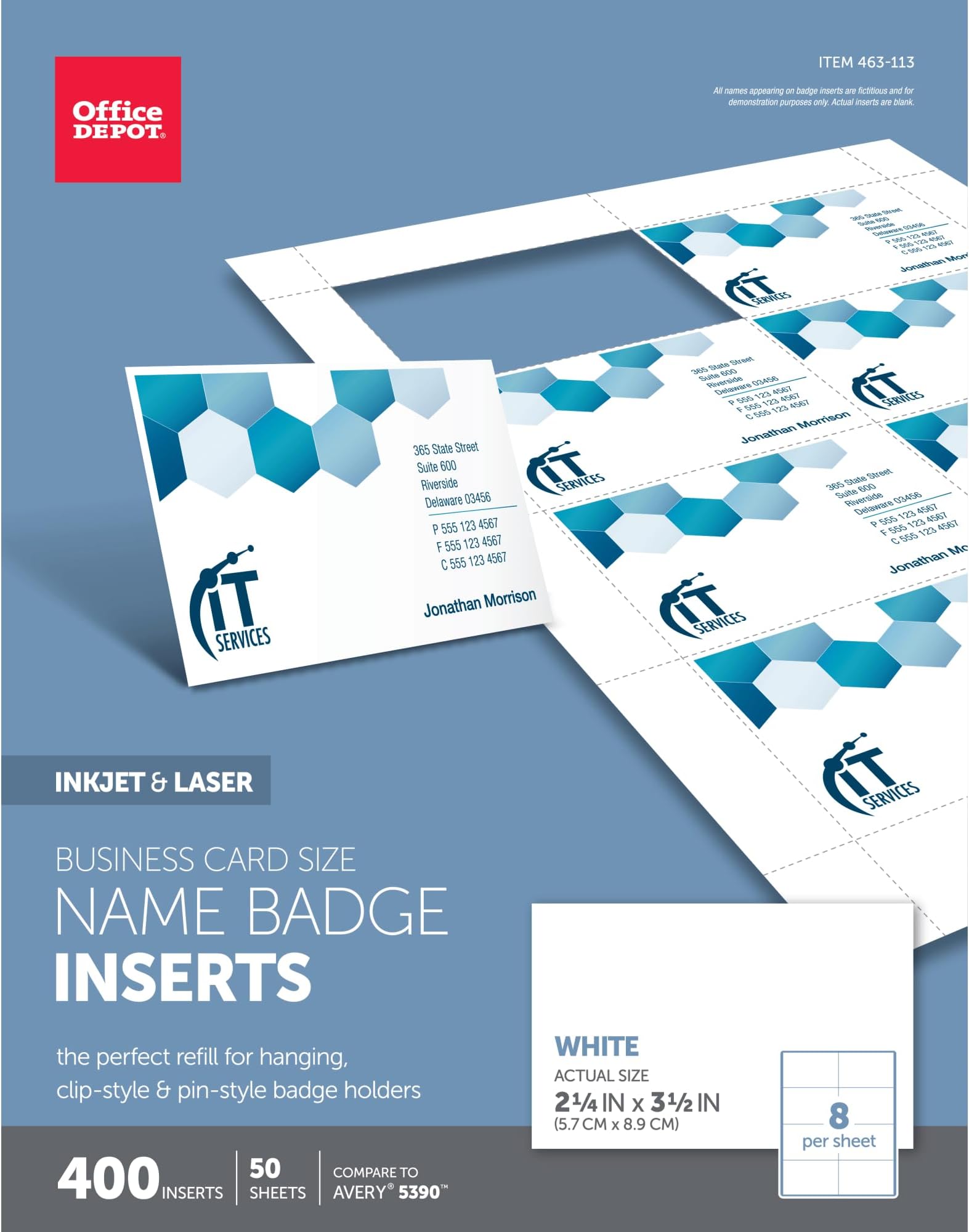 Office Depot Badge Inserts, 2 1/4in. x 3 1/2in., White, Pack of 400, OD98846