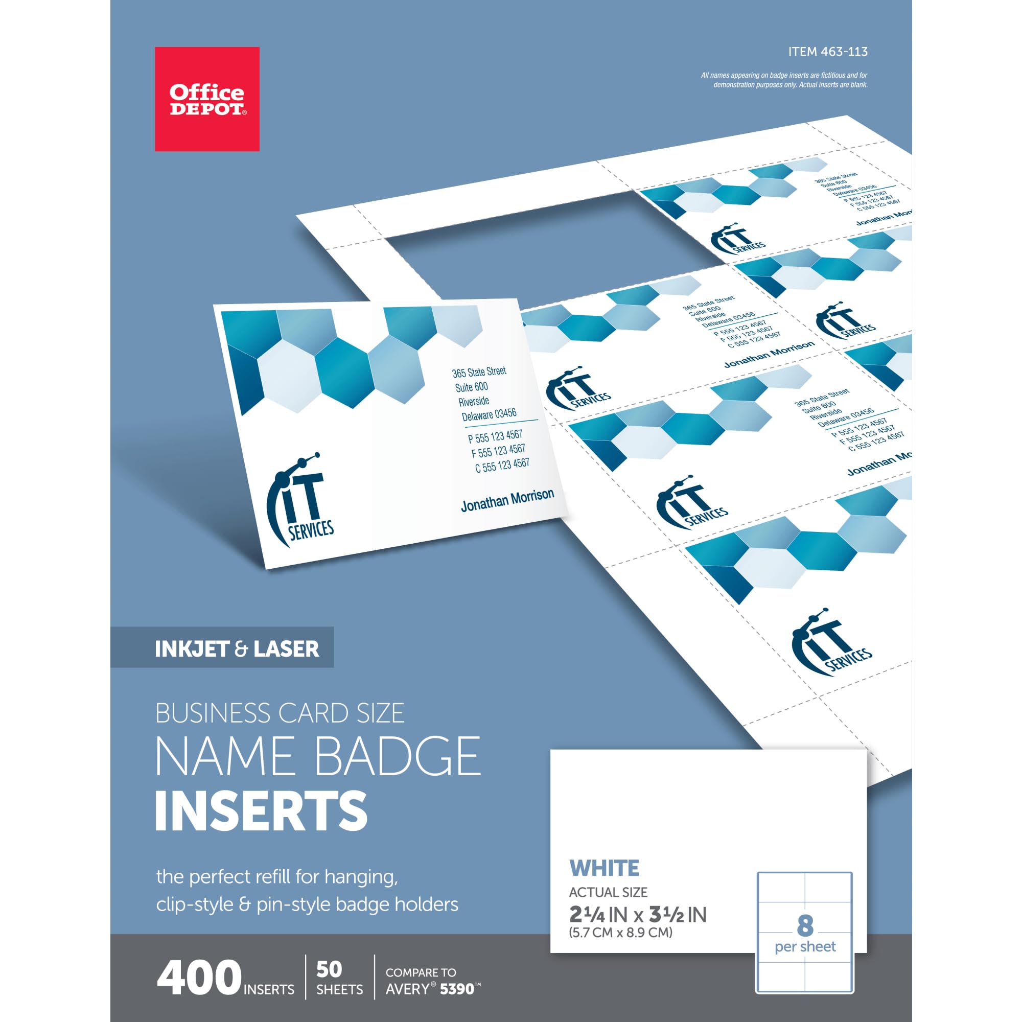 Office Depot Badge Inserts, 2 1/4in. x 3 1/2in., White, Pack of 400, OD98846