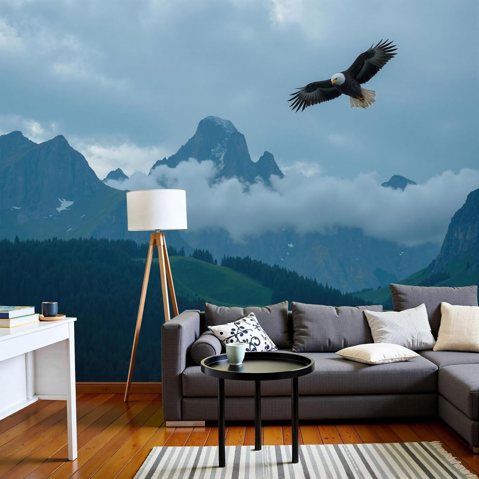 Photo wallpaper Eagles circling in the mountains, wildlife, non-woven, modern, wall, living room, bedroom, blue, XL wall decoration, motif wallpaper, 150cm x 105cm, stickers - frameless painting - pos