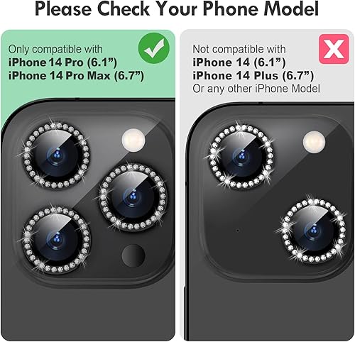Miniatura 168 de Xfilm Protector de lente de cámara Bling para iPhone 14 Pro/14 Pro Max, dureza 9H a prueba de rayones, protector de anillo individual de metal