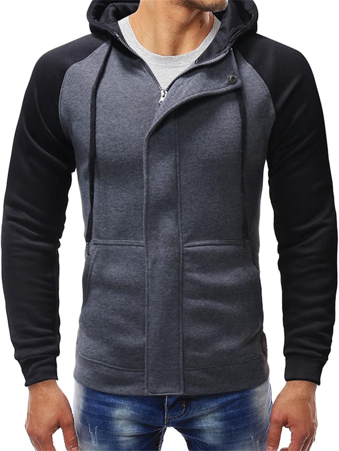 DGHM-JLMY Men's Zipper Tactical Color Contrast Drawstring Hoodie Novelty Color Block Sweatshirts Full Zip Jackets Pocket