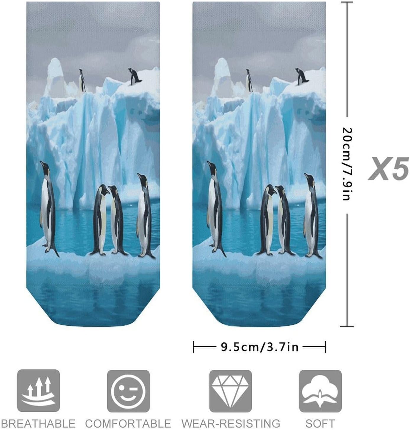 Penguins On The Iceberg Ankle Socks for Men Women 5 Pairs | Comfortable Casual Low Cut Socks, Lightweight No Show Breathable Athletic Socks, Soft Mini Crew Socks for All Seasons