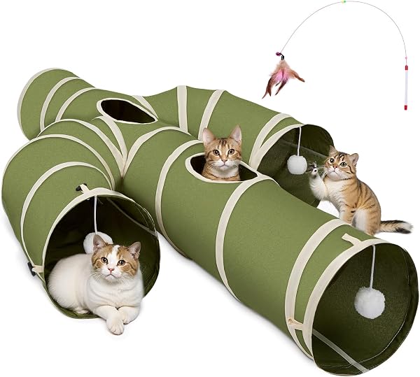Ownpets Cactus-Shaped Cat Tunnel with Wand Toy