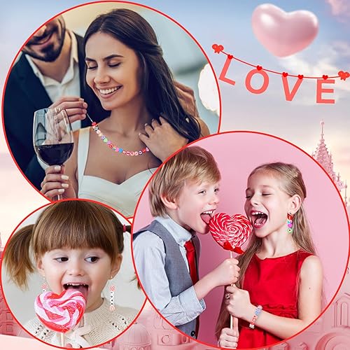 Miniatura 4 de Gushu 200 cuentas de arcilla para el día de San Valentín para hacer pulseras, 2564 de pulgada (0.394 in), lindas cuentas de arcilla polimérica plana