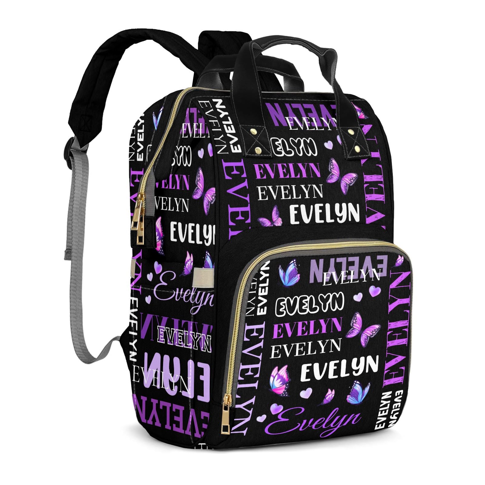 Coifrok Customizable Large Capacity Diaper Bag Personalized Name, Waterproof Multi-Function Mommy Bag with Thermal Pockets for Girls and Boys，Purple