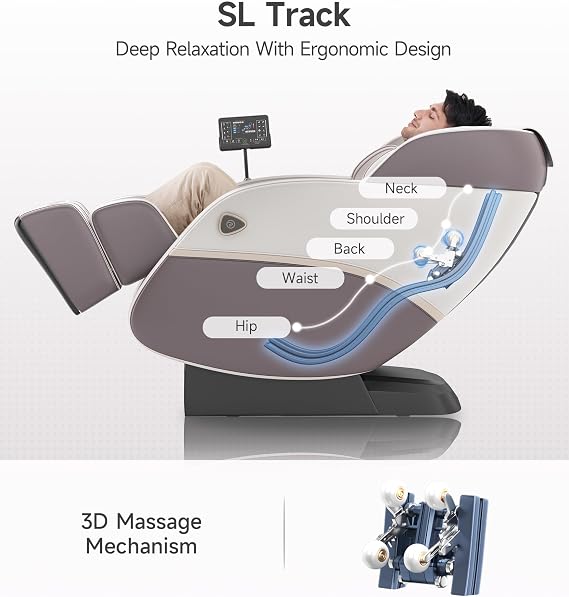 Real Relax 3D Massage Chair Full Body SL-Track Recliner Favor-22 | 16 Auto Modes, 4 Massage Techniques, Voice Broadcast, Body Scan, Foot Rollers, Zero Gravity, Bluetooth, Brown