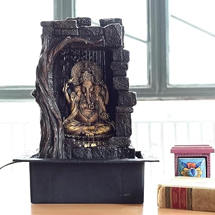 ANAVADYA Polyresin Table Top Indoor Outdoor Water Fountain with Multicolour Lights for Home Decor Decoration Showpiece Gift Gifting Item