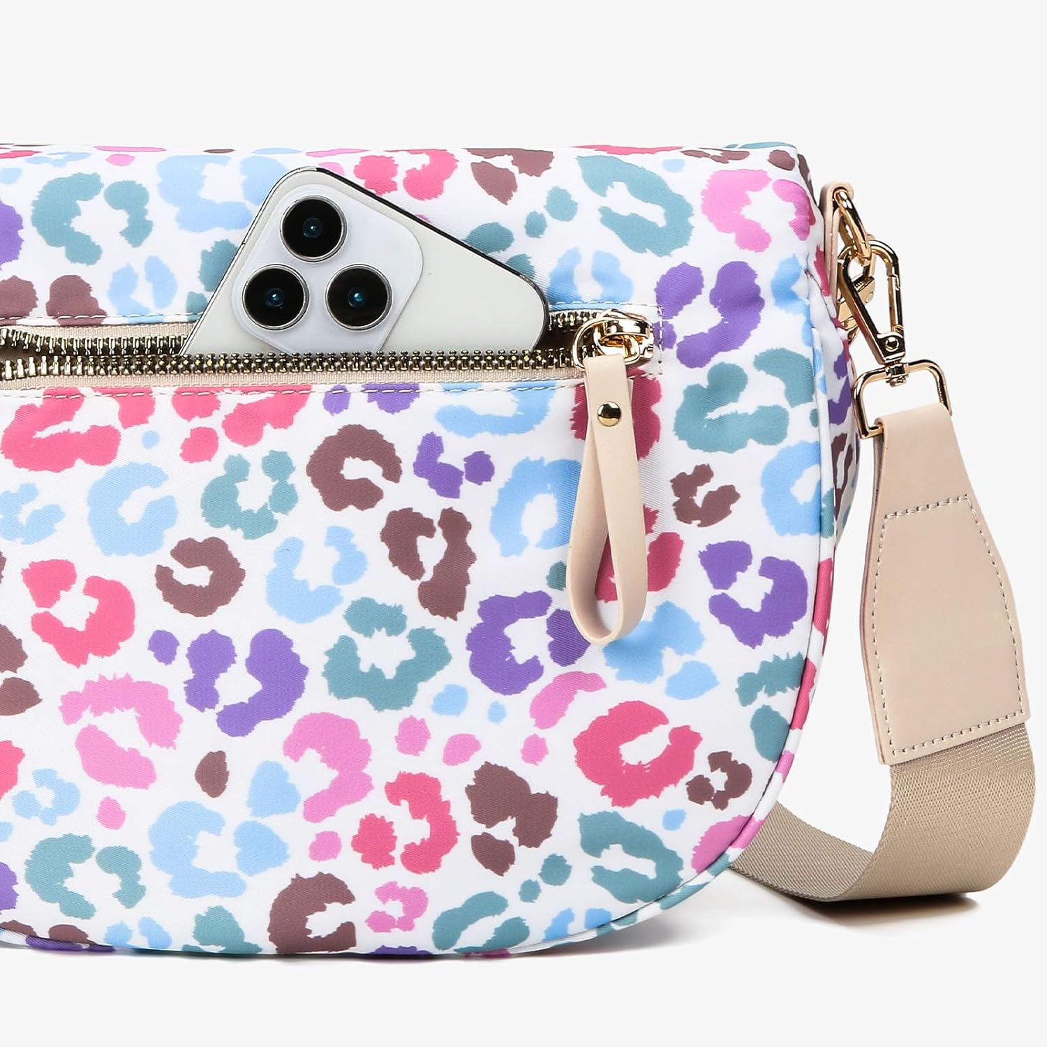Leopard Purse Leopard Print Bum Bags for Women Crossbody Spacious Waist Bag Fanny Packs Crossbody Bag (Colorful+Chain)