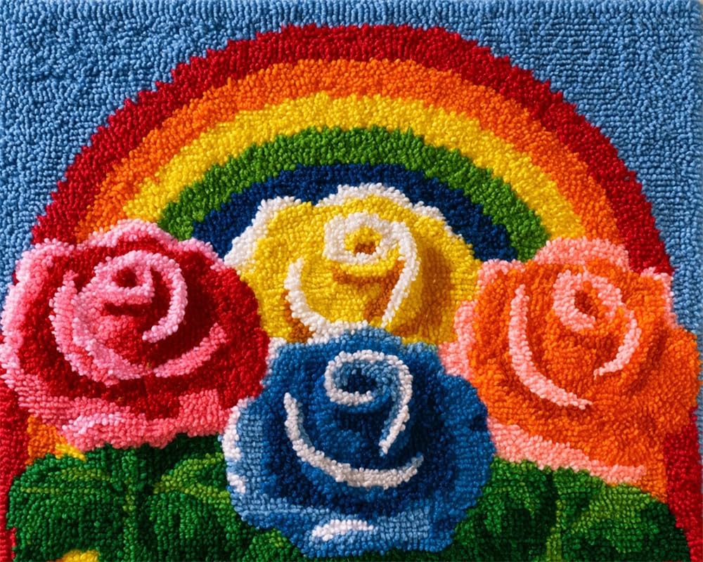 FWRTYCB Latch Hook Rug Kit,Roses Under a Rainbow