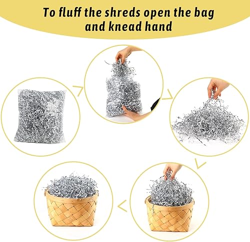 Miniatura 3 de LOMIMOS 250 g8.8 oz de papel de rafia arrugada, triturado de confeti, relleno de cesta de papel blanco plateado para envolver regalos, manualidades,