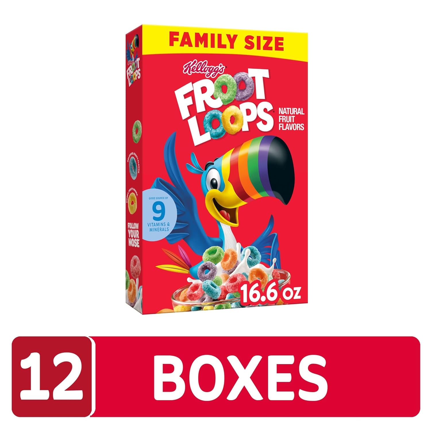 Kellogg’s Froot Loops Breakfast Cereal, Kids Cereal, Family Breakfast, Family Size, Original (12 Boxes)
