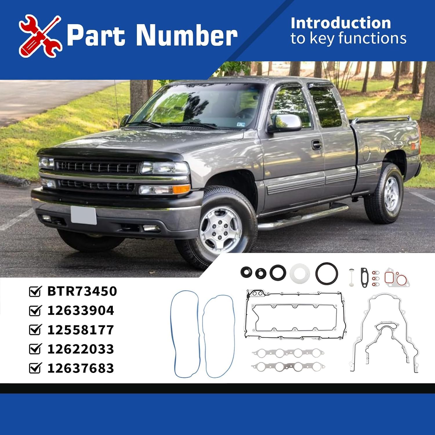 GEN3 LS Gasket Set Compatible with LS1 LQ4 LS6 LQ9 1999-2010 Engine, 4.8L 5.3L 5.7L 6.0L, Replace BTR73450 12633904, Premium Sealing