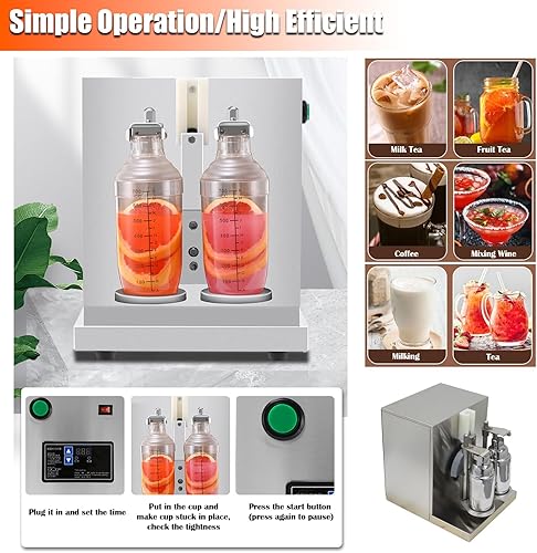 Miniatura 7 de INTBUYING Máquina automática de batido de té con leche, coctelera de burbujas de doble estación, mezcladora eléctrica de acero inoxidable con 4