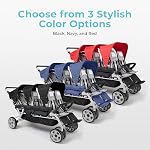 Gaggle by Foundations Jamboree 6 Seat Multi-Child Stroller with Sun Blocking Canopies | Reclining Seats | 5-Point Safety Harness | Compact Fold for Daycares, Parks & Travel | Black