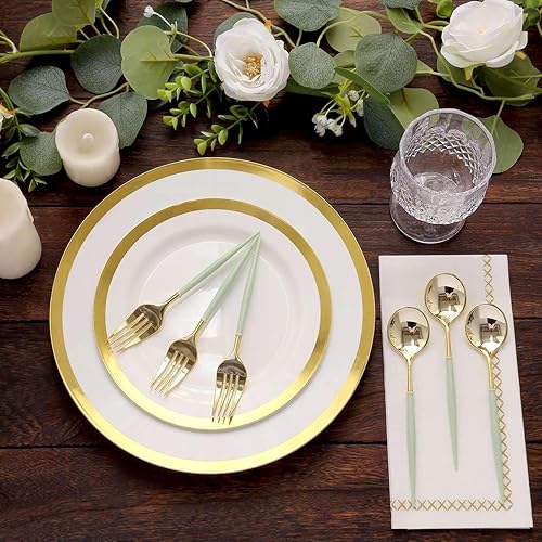 Vista 31 de Efavormart - Juego de cubiertos de plástico resistente de 8 pulgadas, cubiertos de plástico con mango rojo Dorado/Rojo