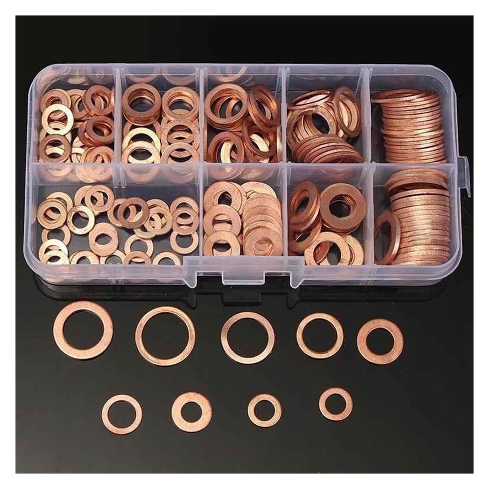 Juego de arandelas de cobre, juntas, tuercas y pernos, surtido de juntas de anillo plano con caja for tapones de cárter (400/300/280/200/150/100 unidades)(280Pcs M5-M20)