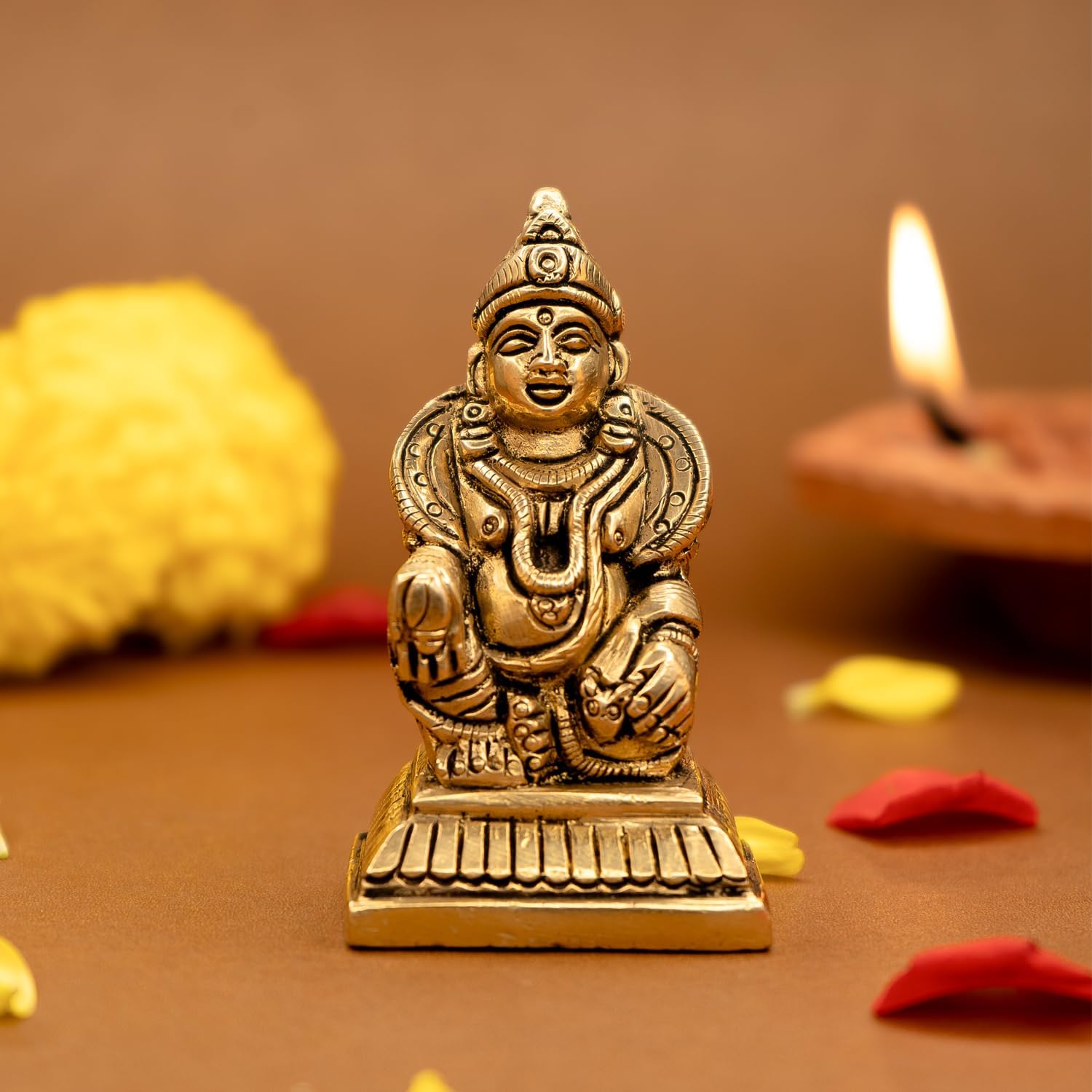 100% Pure Brass Kuber Statue (7 cm) for Vastu, Car Dashboard, Pooja Room, Home Puja, Office Desk | Guberan Murti Pure Pital ki