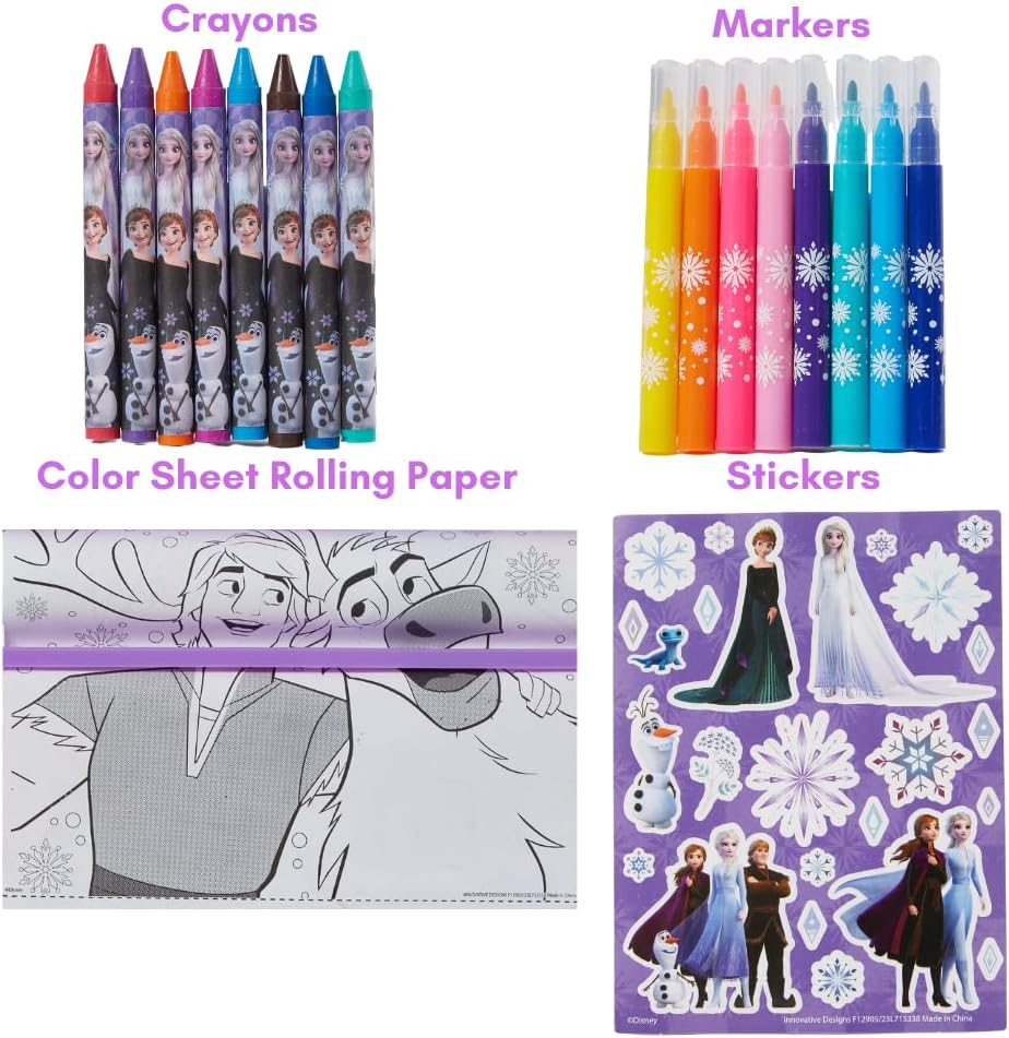 Innovative Designs Disney Frozen Roller Art Desk Set for Girls and Boys, Travel Coloring Activity for Kids, with Crayons, Markers and Stickers