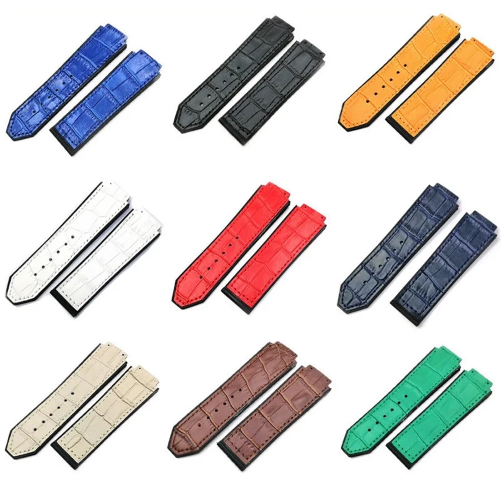 Correa de reloj de cuero, para Hublot Series, correa deportiva de 25mm, repuesto de correa de reloj negra y azul, accesorios para reloj