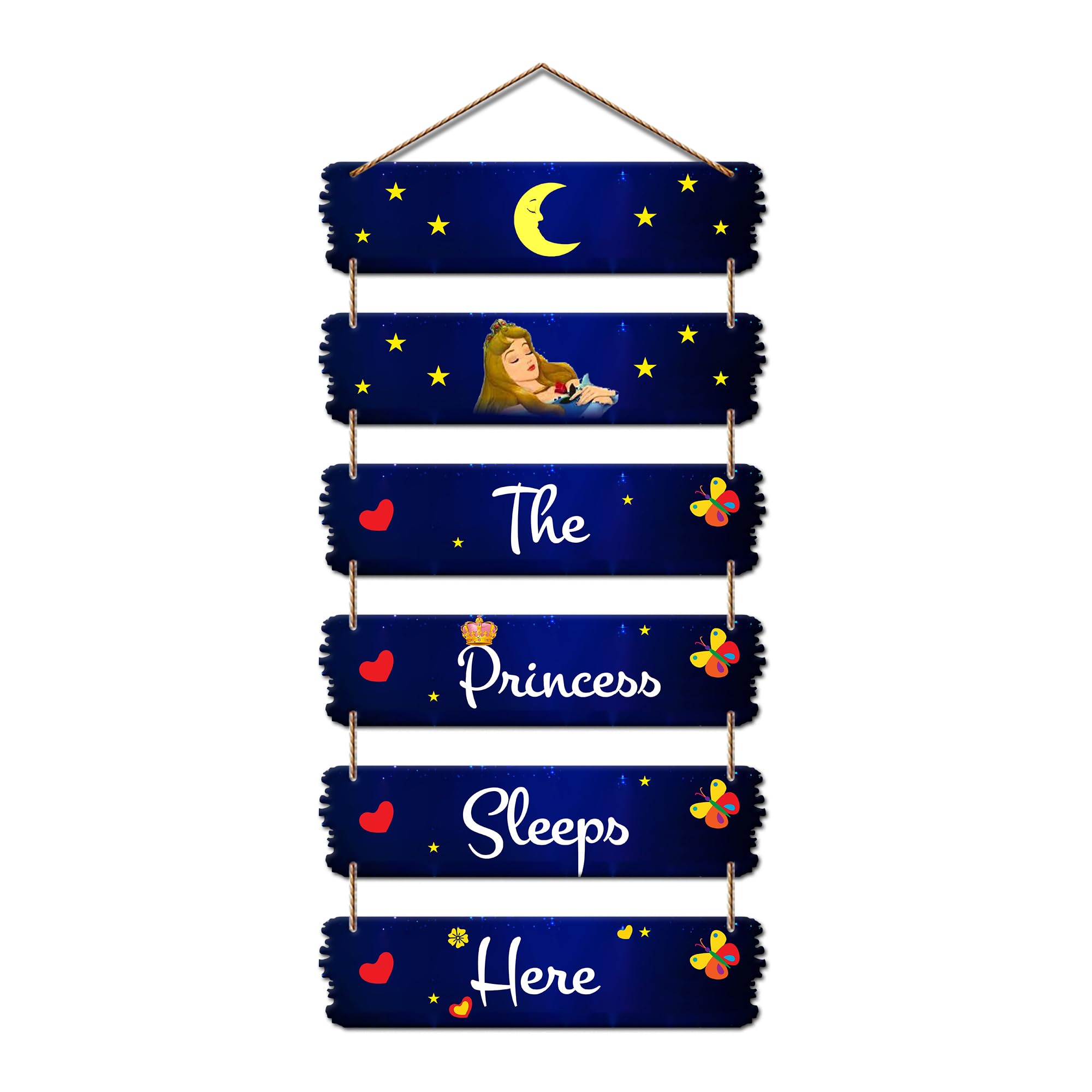 Decor Smart The Princess Sleeps Here Wooden Hanging Wall Decor | Cute Moon Night Theme MDF Decorative Sign | Kids Room Wooden Hanging for Girls | Nursery Decoration Accent for Home (DWA_7409)-image-33