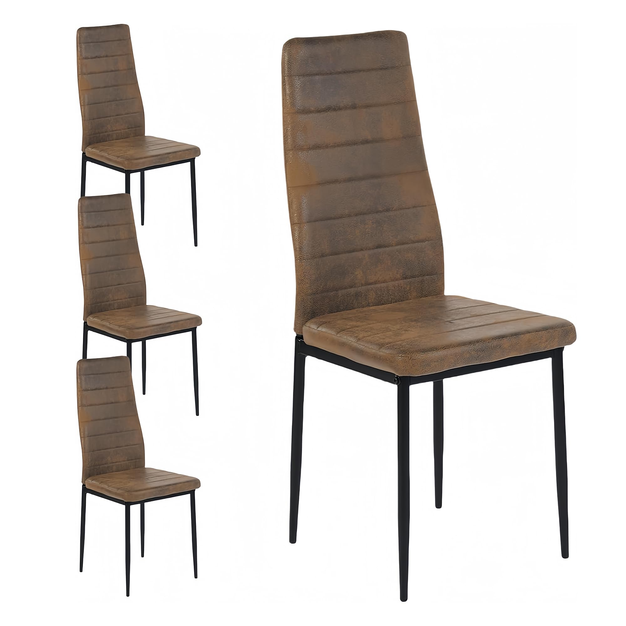 Set Di 4 Sedie Da Pranzo In Similpelle Beige - Schienale Alto, Gambe In Metallo