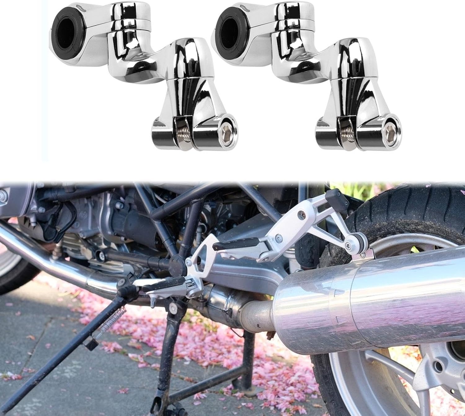 32mmエンジンガード用の調整可能な高速道路の足ペグ、交換用1.25 "フットペグマウントキット, 【フットペグペダルレストリアセットフットペグヤマハ】 銀