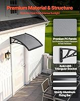 Vista 4 de VEVOR Toldo para puerta de entrada, toldo de puerta de ventana de 24 x 24 pulgadas con drenaje y soporte de ABS, cubierta de policarbonato
