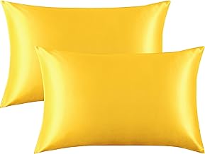 FLXXIE 2 Pack Satin Pillowcases for Hair and Skin, Luxury Soft Queen (20x30 Inches) Silky Pillow Cases with Envelope Closure, Yellow