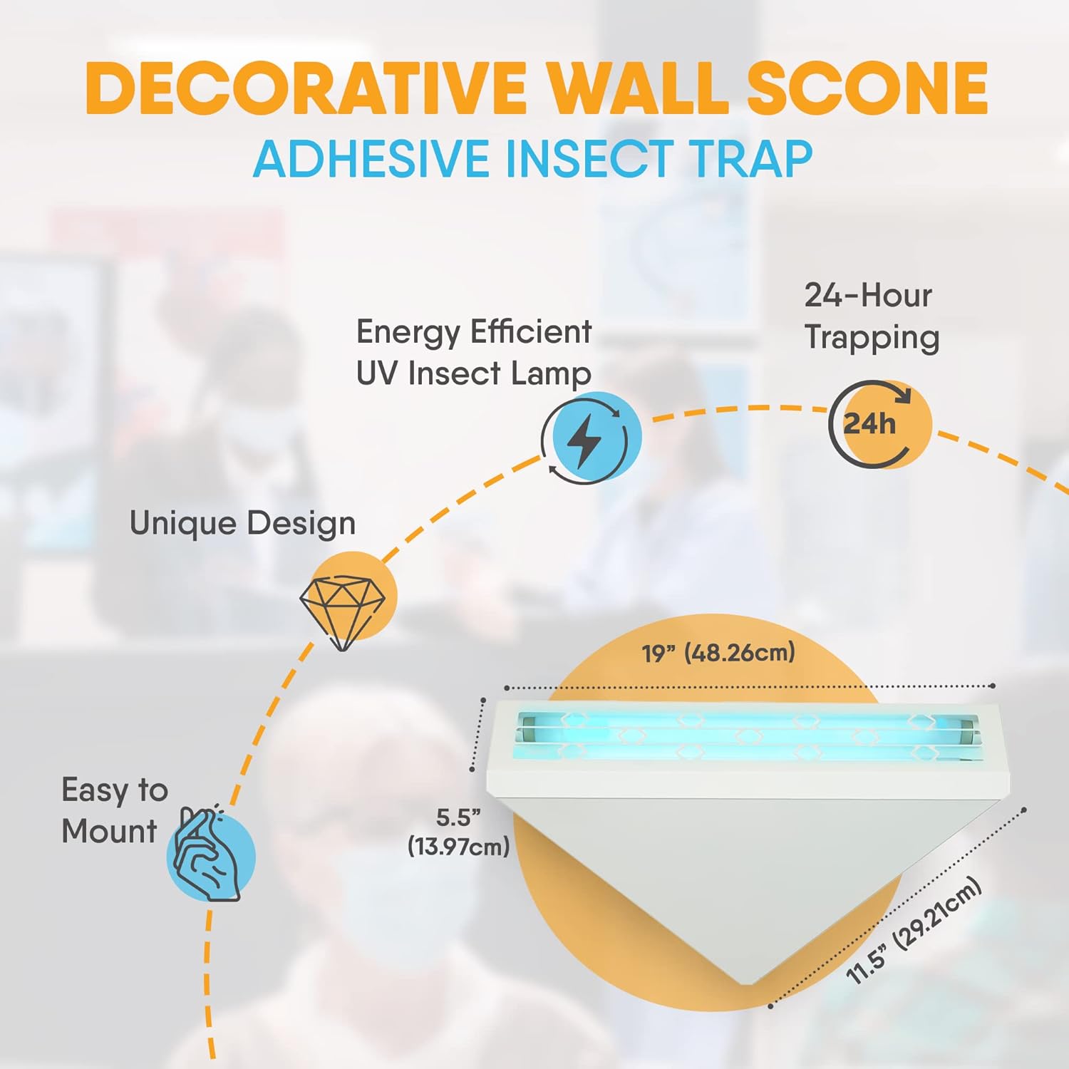 Gardner WS-95 Wall Sconce Fly Light Trap Lamp – Powerful UV Light - Fly Traps for Indoor, Bug Catcher & other Flying Insect Trapper Use in Kitchens, Restaurants, and Other WorkSpaces (White)