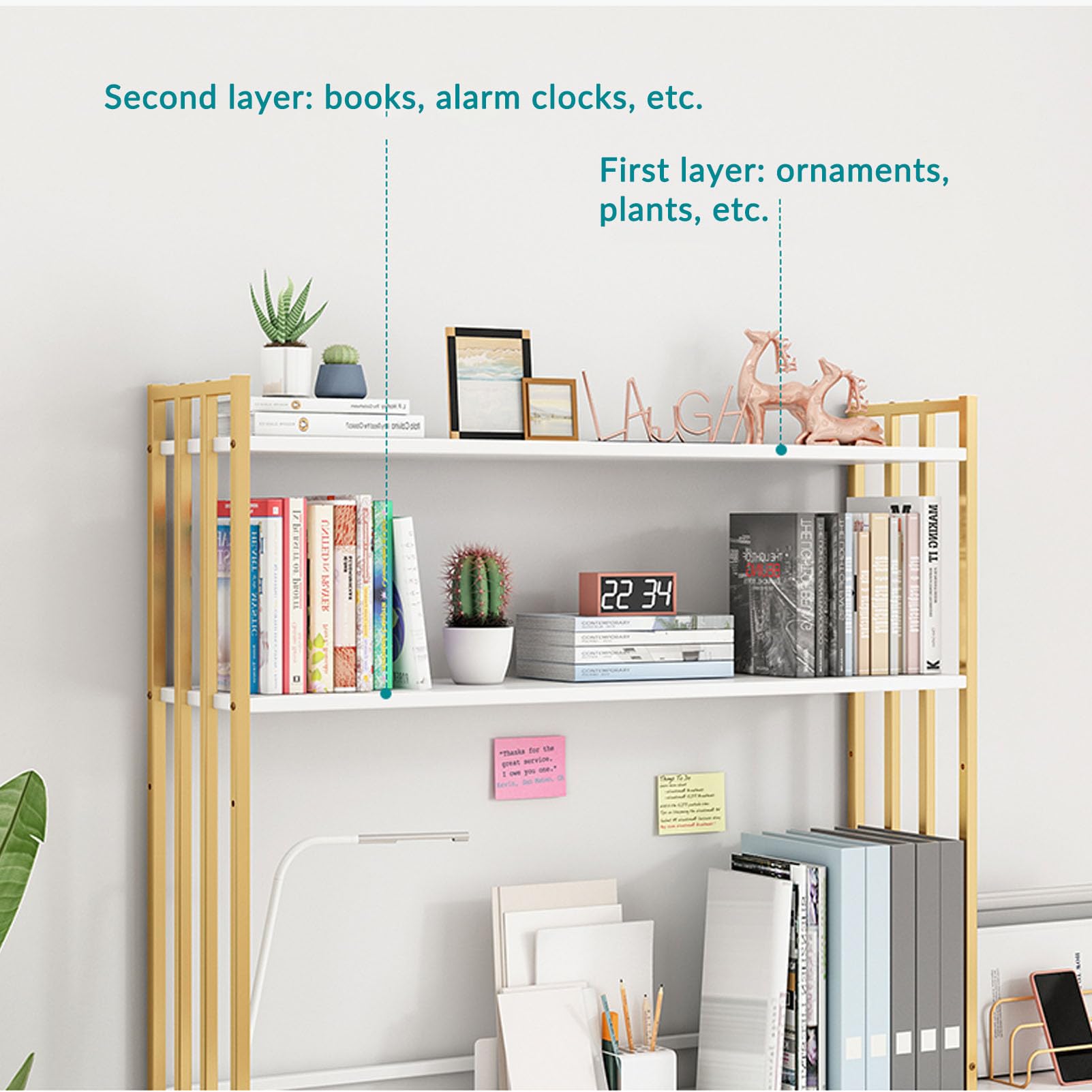 RWRAPS Organizzatore da scrivania Scaffale portaoggetti Espositori Regolabili in Metallo Scaffale da scrivania e libreria per casa, Ufficio (Bianco 61 cm)