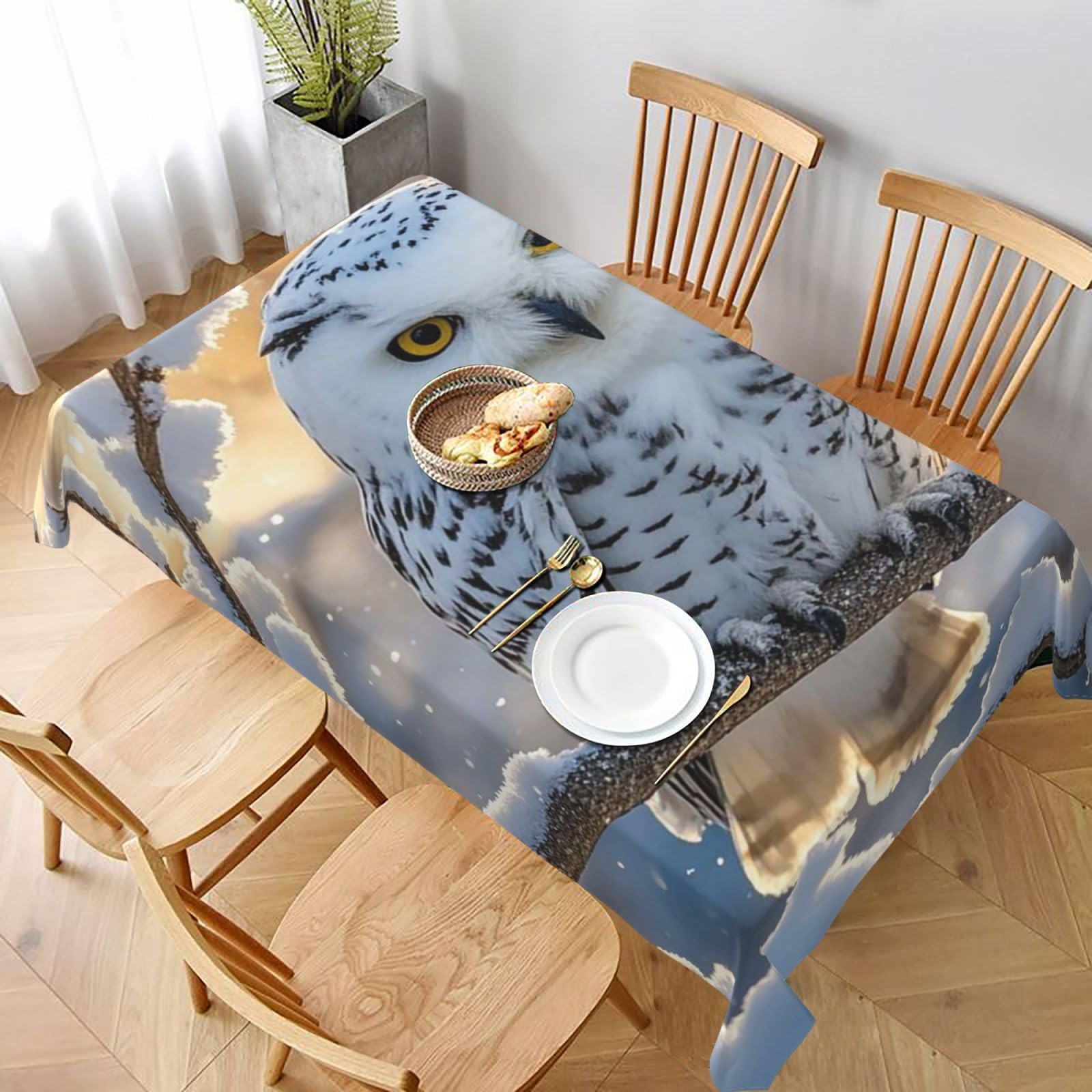 MXDLKSWPOH Table Cloths for Rectangle Tables 152x228 cm Waterproof Farmhouse Table Cloth Winter White Owl Tablecloths Washable Wrinkle Free Table Cover for Dining Table Weddings Events Party Buffet
