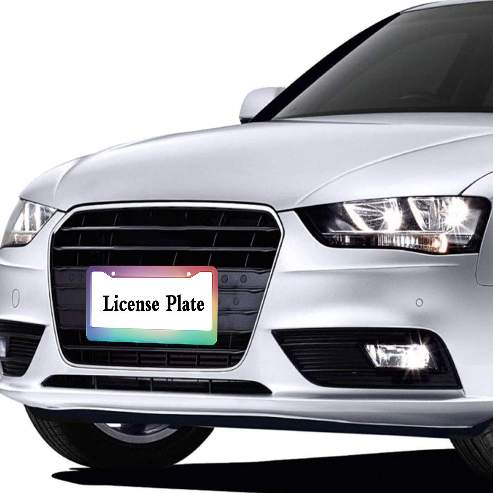 HOSNYE Rainbow Shading License Plate Frame - 12x6 Inch Colorful Gradient Metal Tag Cover For US Cars, Trucks, SUVs, Easy Install