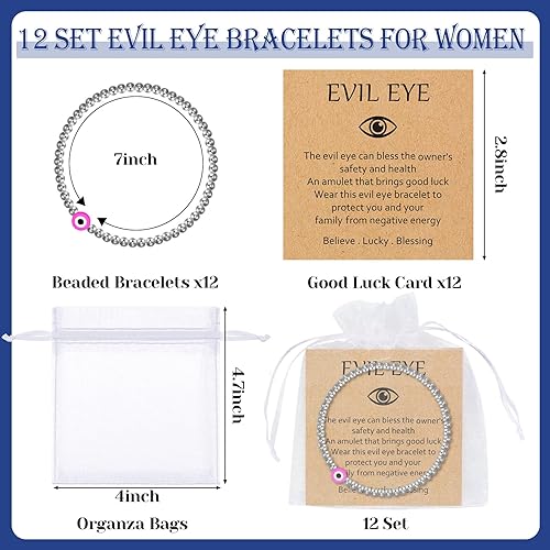Miniatura 3 de Cunno Juego de 12 pulseras contra el mal de ojo para mujer, pulseras de cuentas de buena suerte y protección de ojo malvado, joyería de Ojo