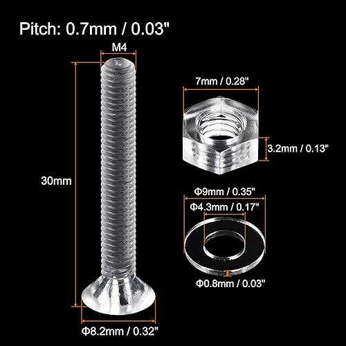 Miniatura 6 de uxcell Tornillos de máquina Phillips de plástico M4 x 0.787 in con tuercas y arandelas planas, pernos de máquina de cabeza plana de PC