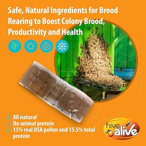 Miniatura 3 de Empanadas de polen para abejas melíferas - 2 libras (2x1 libra) de alimento para abejas con 15% de polen real de EE. UU., dosis completa de