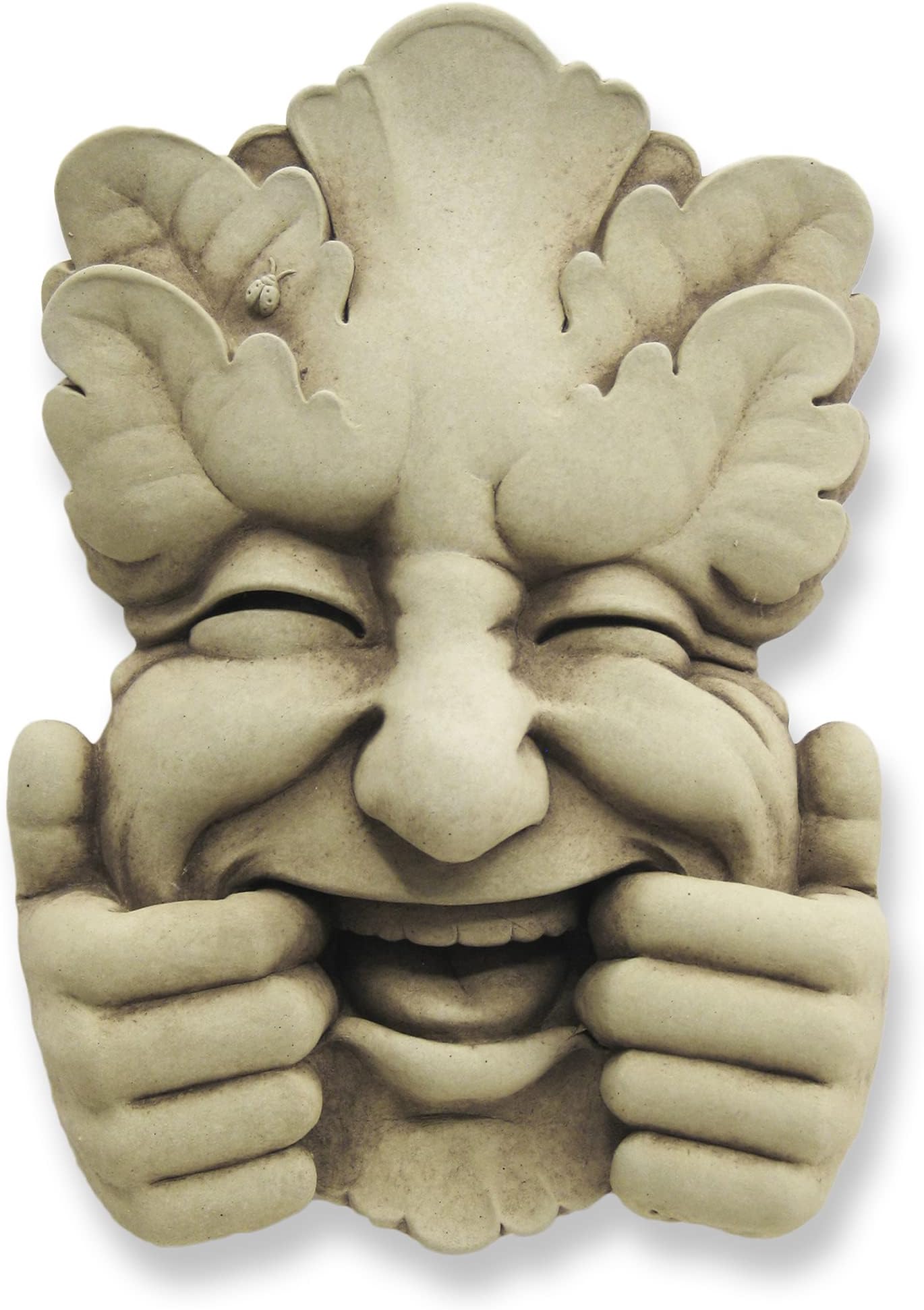Carruth Studio Too Much Fun, Green Man Plaque for Home and Garden, Handmade in Stone, Whimsical Garden Sculpture