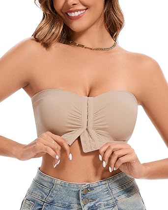 WOWENY Strapless Bras for Women Front Closure Bra Seamless Padded Bras Comfortable Tube Top Bralette