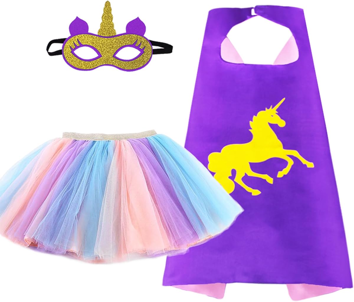 D.Q.Z Disfraces de superhéroes para niñas, capas de superhéroe, tutú arcoíris, vestidos de princesa, regalos de cumpleaños para 3-6