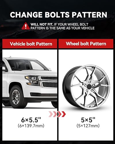 Miniatura 4 de YIZBAP 2 adaptadores de rueda de 6 x 5.5 a 5 x 5 para ruedas Grand Cherokee en vehículo Silverado 1500, adaptadores de rueda de 2 pulgadas, 0.236 x