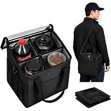 Reusable Coffee Cup Carrier 4 Cup Portable Drink Tote, Adjustable Dividers, Insulated Waterproof, Foldable, Fits 20oz Bottles